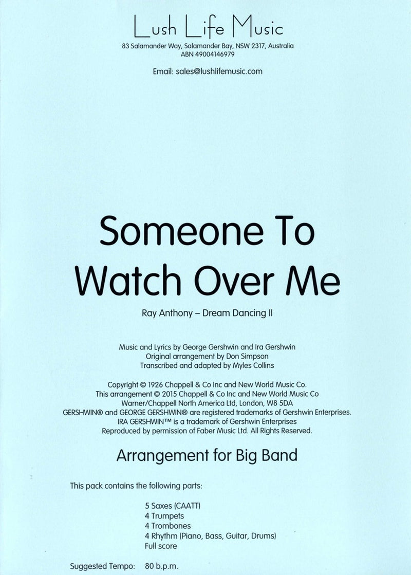 ビッグバンド 譜面セット SOMEONE TO WATCH OVER ME ( ANTHONY VERSION ) サムワン・トゥ・ウォッチ・オーバー・ミー（レイ・アンソニー版） [SHTB-103770]