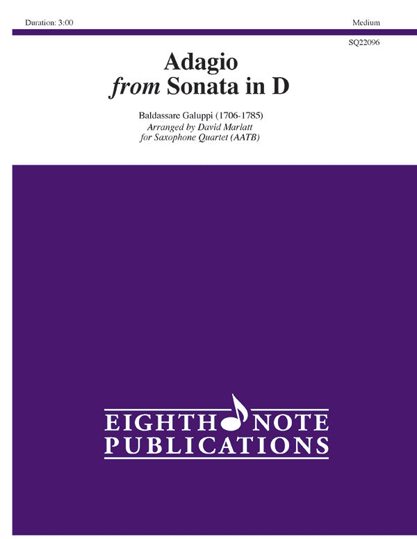 サックス譜面 ADAGIO FROM SONATA IN D - ALTO, TENOR & BARITONE SAXOPHONES ( AATB ) [SHT-SAX-128322]