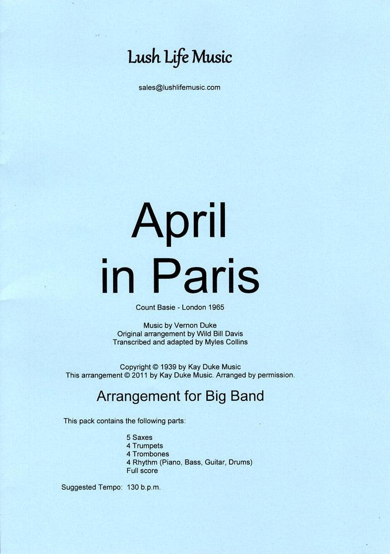 ビッグバンド 譜面セット APRIL IN PARIS エイプリル・イン・パリ（パリの四月） [SHTB-82061]